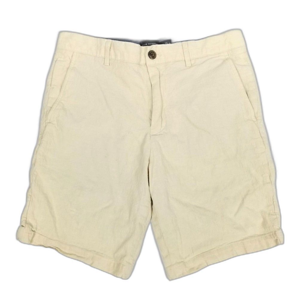 CLUB MONACO Maddox Fit Linen Blend Casual Flat Front Chino Shorts Biege Mens 29